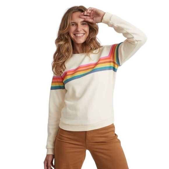 Marine Layer Anytime Sweatshirt Ivory Rainbow Striped NEW - Picture 1 of 10